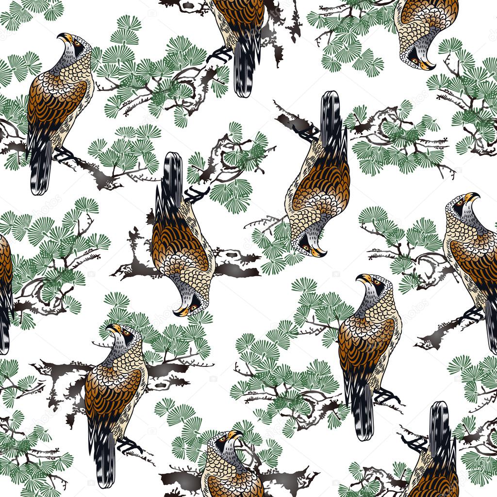 Japanese painting hawk pattern