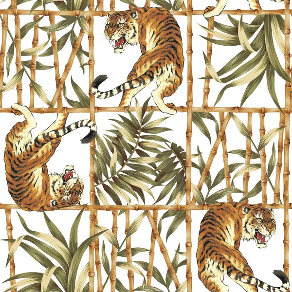 タイガー ジャングル イラスト パターン — ストック写真