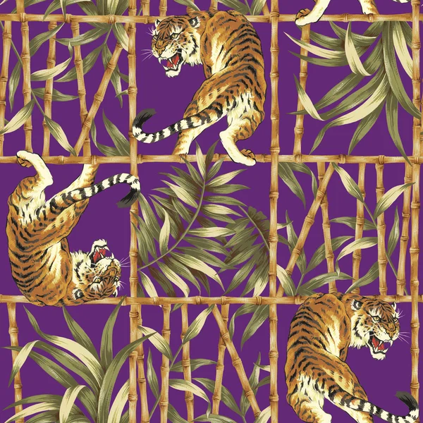 Tygr džungle ilustrace vzor — Stock fotografie