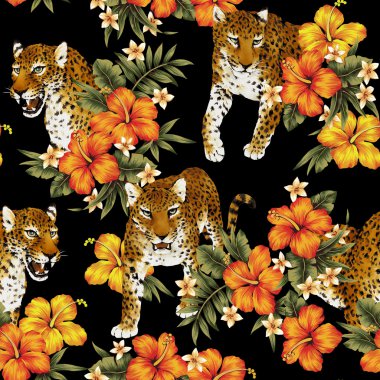 Tropikal çiçek leopar deseni