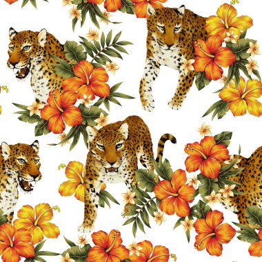 Tropikal çiçek leopar deseni