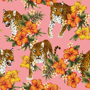 Tropikal çiçek leopar deseni