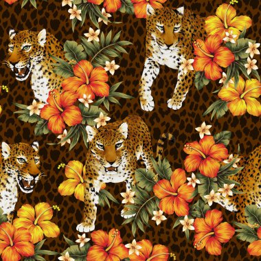 Tropikal çiçek leopar deseni