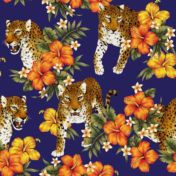 Modello di leopardo tropicale fiore — Foto Stock