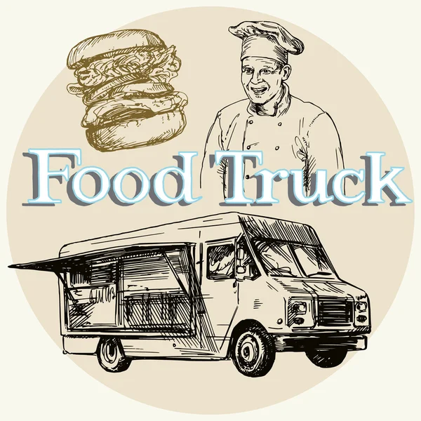 Food truck. Ručně kreslenou vektorové ilustrace. — Stockový vektor