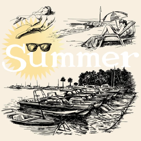 Summer time. Hand drawn collection — Stock Vector