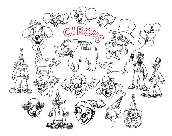 Circus Set Funny Clowns — Vettoriale Stock