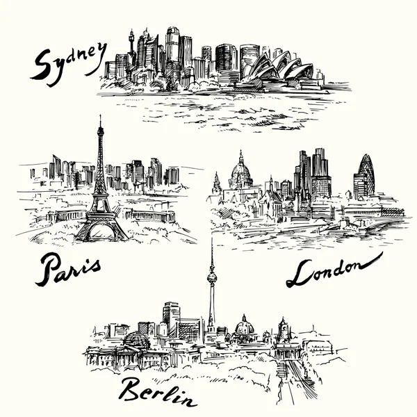 París, Berlín, Londres, Sydney — Vector de stock