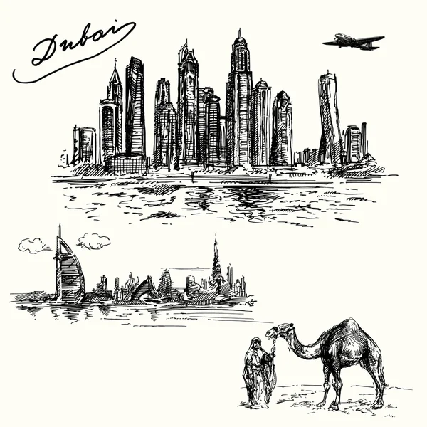 Dubai - conjunto dibujado a mano — Vector de stock