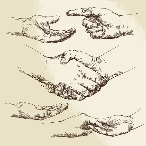 Handshake - hand drawn collection — Stock Vector