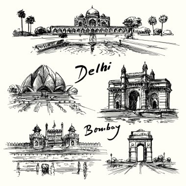Delhi, Bombay - hand drawn collection clipart