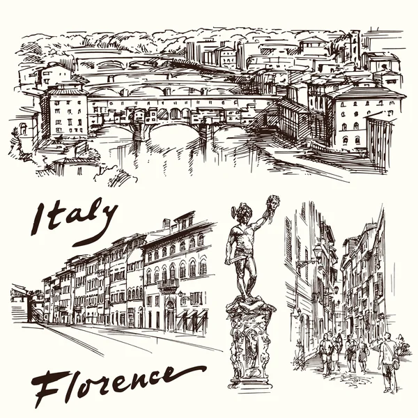 Florencia, Italia - set dibujado a mano — Vector de stock