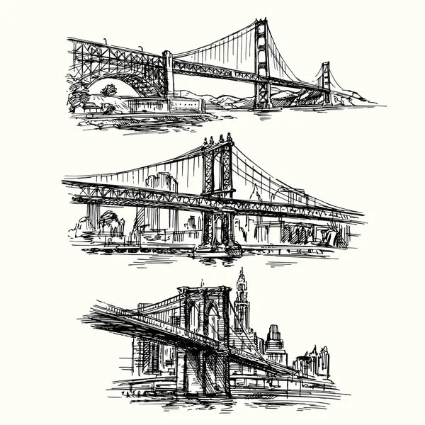 Pontes famosas - conjunto desenhado à mão — Vetor de Stock