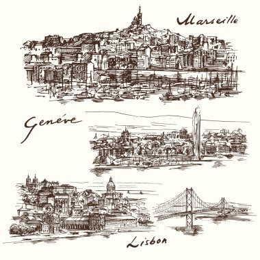 Marseilles, Geneva, Lisbon clipart