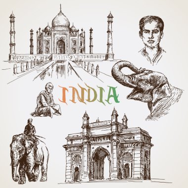 Hindistan, Taj Mahal. Vektör çizim