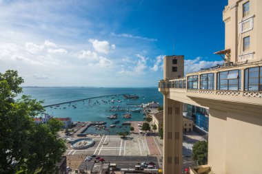 View of the famous Lacerda Elevator and of Bay of All Saints (Baia de Todos os Santos) - Salvador, Bahia, Brazil