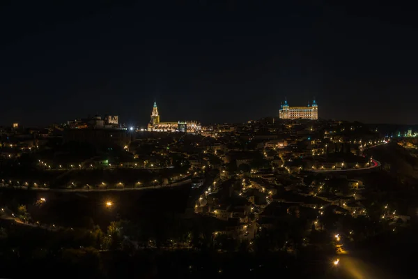 Panoramiczny Widok Toledo Nocą Toledo Hiszpania — Zdjęcie stockowe