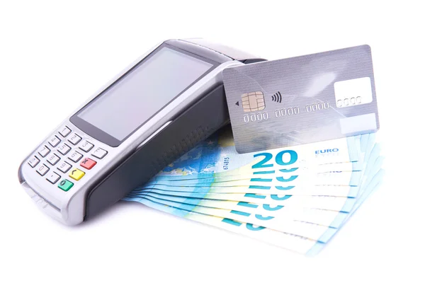 POS con carta di credito e bollette — Foto Stock