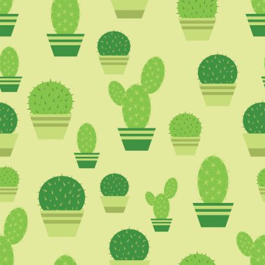 Kaktüs desen. Sorunsuz arka plan. Bir tencerede kaktüs.