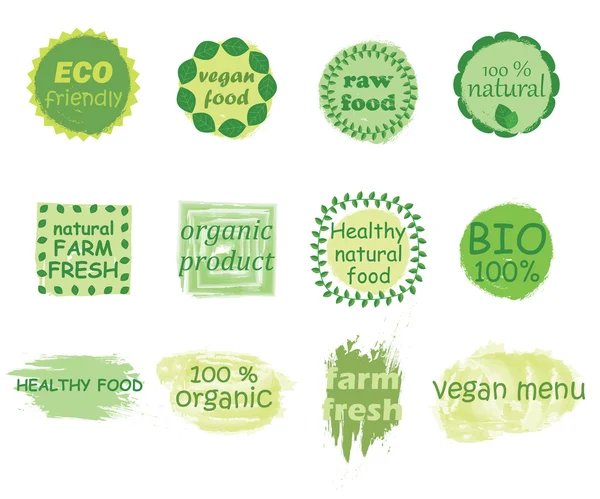 Vector set of healthy organic food labels — Stock Vector