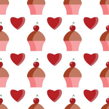 Cupcakes ve kalpleri seamless modeli