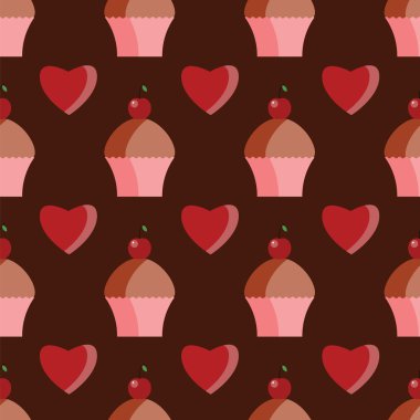 Cupcakes ve kalpleri seamless modeli