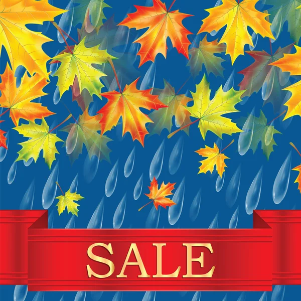 Autumn banner with raindrops and leaves of maple — Stock Vector