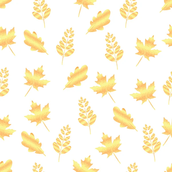 Seamless pattern of gold leaf maple, oak, rowan — Stock Vector
