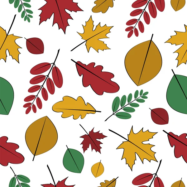 Seamless pattern with different autumn leaves — Stock Vector