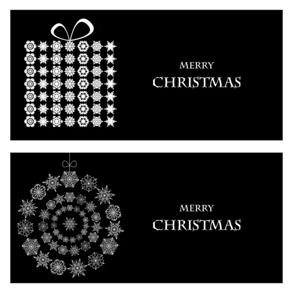 Set of Christmas and New Year banners with snowflakes and a box — Stock Vector