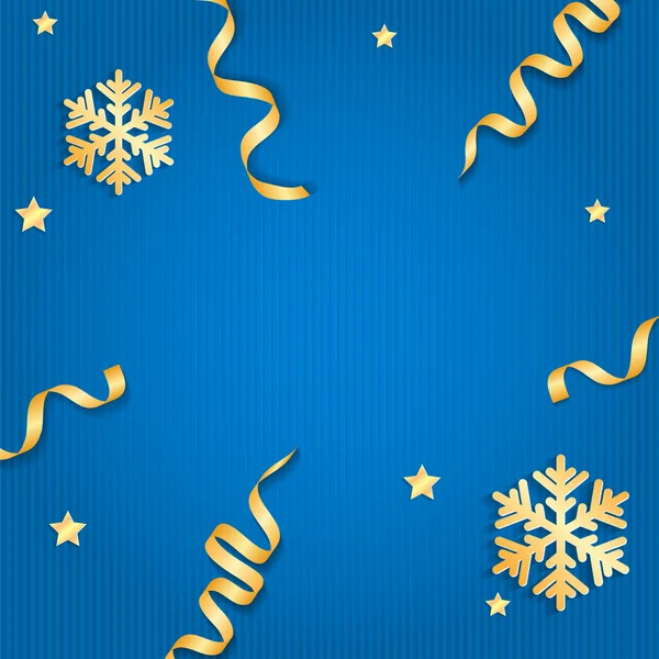 Jul illustration med guld snöflingor och band — Stock vektor