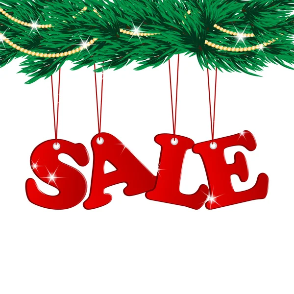 Christmas Sale Tags and Christmas tree with decorations — Stock Vector