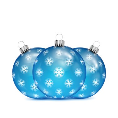 Blue Christmas balls with snowflakes isolated on white backgroun clipart