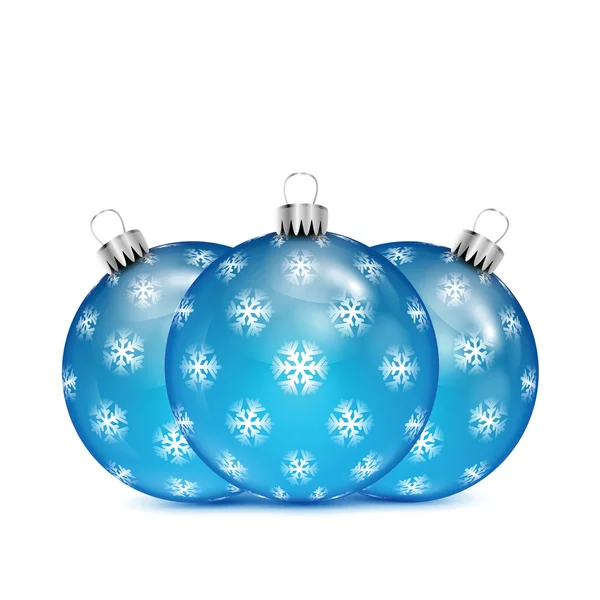 Bolas azules de Navidad con copos de nieve aislados sobre fondo blanco — Vector de stock