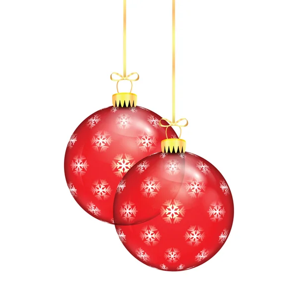Bolas de Natal vermelho com flocos de neve isolados no fundo branco — Vetor de Stock