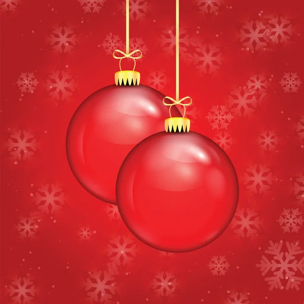 下落の背景にゴールド リボンの赤いクリスマス ボール — ストックベクタ