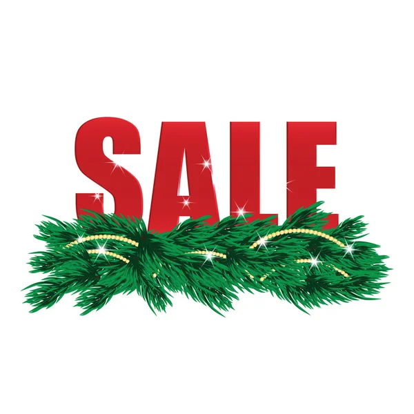 Vánoční prodej značky a vánoční stromek s dekoracemi — Stockový vektor