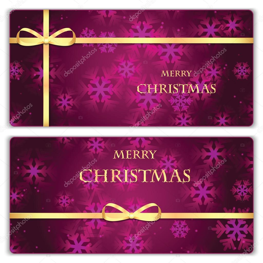 Set of Christmas and New Year banners with snowflakes and gold r