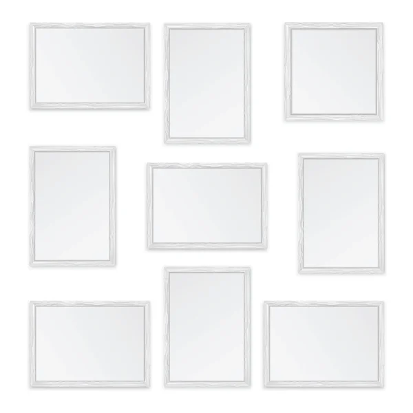 Conjunto de marcos de madera blancos aislados sobre fondo blanco — Vector de stock