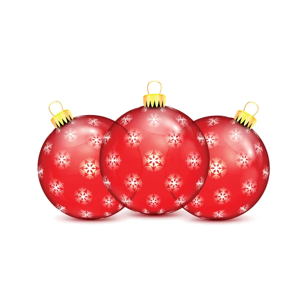 Red Christmas balls with snowflakes isolated on white background — Stock Vector