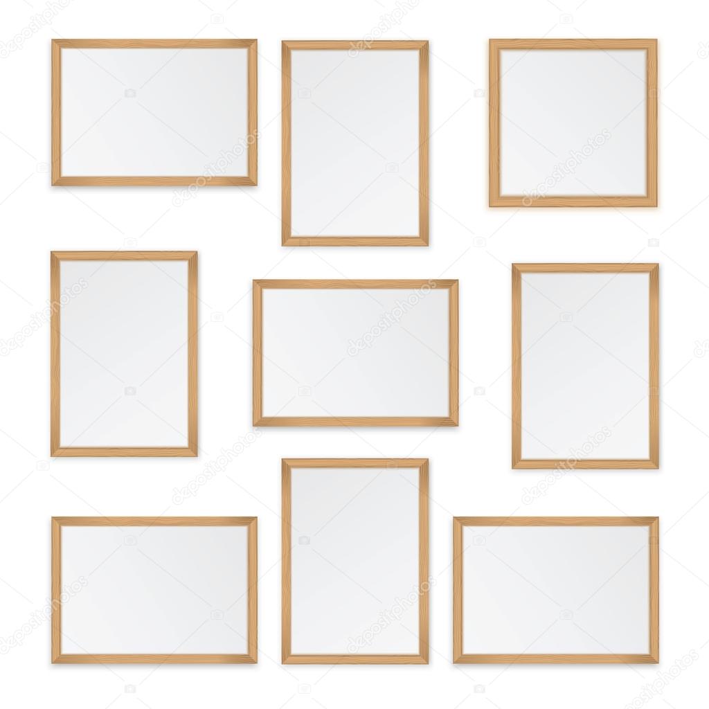 Set of  wooden frames isolated on white background 