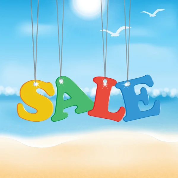 Vector abstract summer sale poster with beach background — Stock Vector