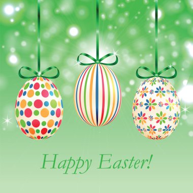 Renkli Paskalya yumurtaları yeşil şeritler kümesi