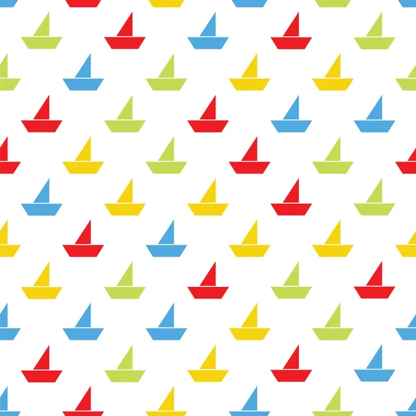 Seamless mönster med färgglada båtar på vit bakgrund — Stock vektor