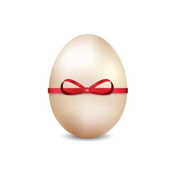 Ovo de Páscoa com uma fita vermelha Isolado no fundo branco — Vetor de Stock
