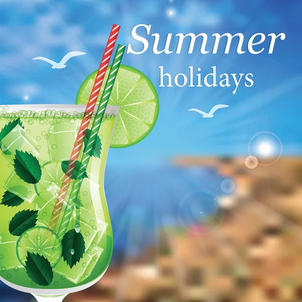 Summer holidays vector illustration with cocktail — Stock Vector