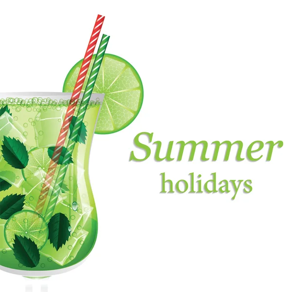 Cóctel de verano Mojito con hielo, menta y lima aislados en blanco — Vector de stock