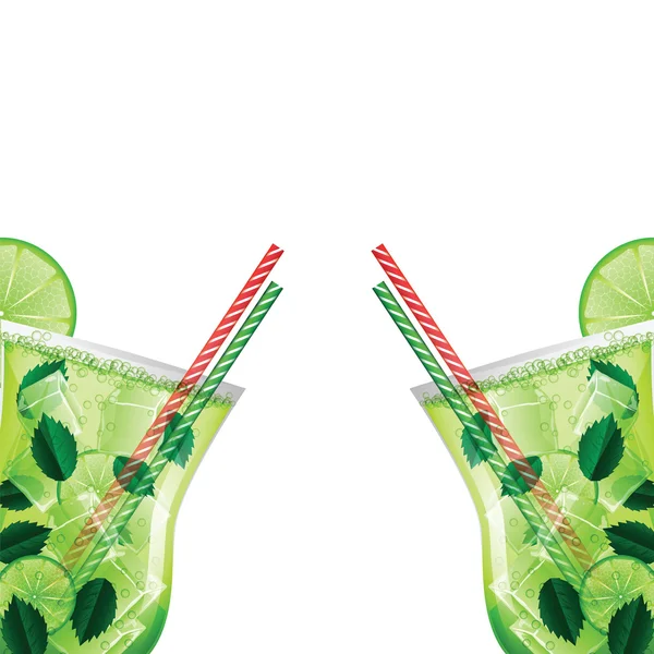 Cocktail Mojito été avec glace, menthe et citron vert isolé sur blanc — Image vectorielle