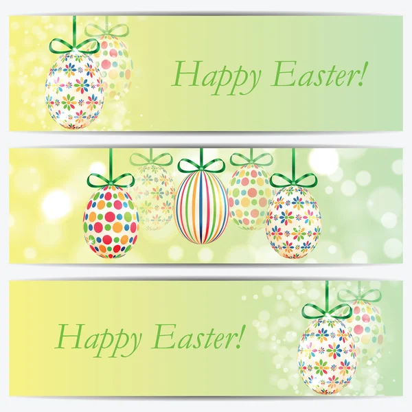 Conjunto de pancartas con coloridos huevos de Pascua — Vector de stock