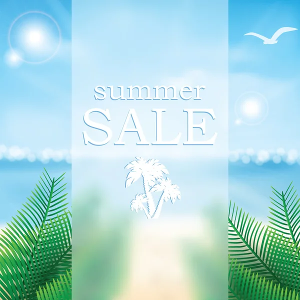 Vector abstract summer sale poster with beach background — Stock Vector